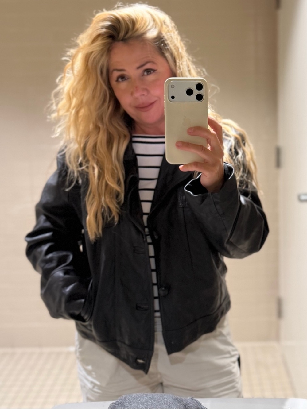 Black Leather Bomber Jacket - Women